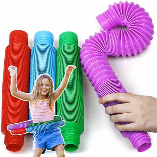 New Design Colorful Glow Light up Rainbow Pop Tube Fidget Sensory for Stress Relief Birthday Cake Pop Tubes Fidget Toys