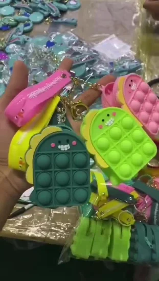 Детский круглый силиконовый детский цветной пастельный кошелек с изображением динозавра, сумка для монет, новый Pops Toy It Push Pouch, кошелек, новый милый мини-мягкий силиконовый кошелек, сумки на молнии, пузырьковый пузырь
